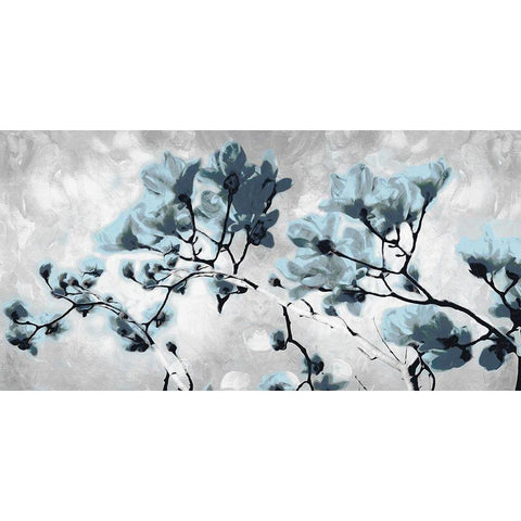 Blue Bloom Black Modern Wood Framed Art Print with Double Matting by Villa, Mlli