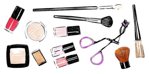 Makeup Tools Horizontal White Modern Wood Framed Art Print with Double Matting by Villa, Mlli