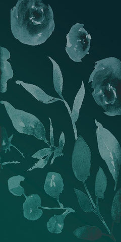 Teal Florals In The Wind White Modern Wood Framed Art Print with Double Matting by Villa, Milli
