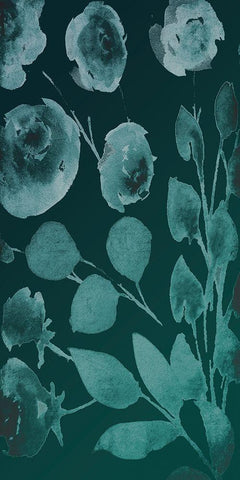 Teals Florals In The Wind 2 Black Ornate Wood Framed Art Print with Double Matting by Villa, Milli