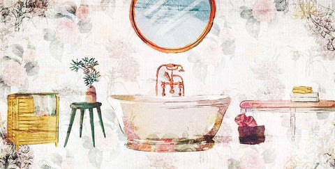 Floral Bathroom 2 Black Ornate Wood Framed Art Print with Double Matting by Villa, Milli