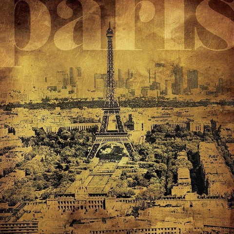 Golden Paris Black Modern Wood Framed Art Print by Villa, Mlli