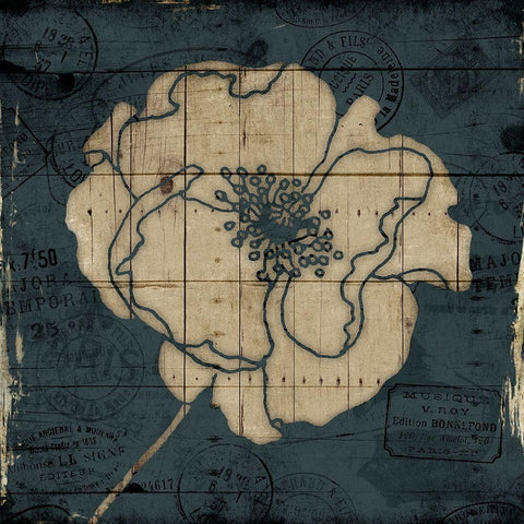 Traveled Blue Flower Black Modern Wood Framed Art Print with Double Matting by Villa, Mlli