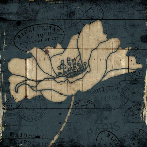 Traveled Blue Flower Mate Gold Ornate Wood Framed Art Print with Double Matting by Villa, Mlli