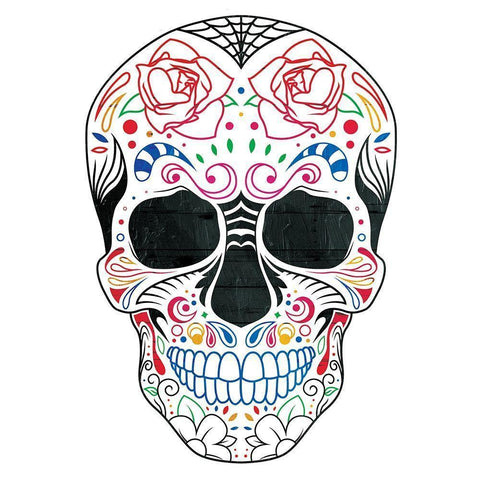 Colorful Candy Skull Black Modern Wood Framed Art Print with Double Matting by Villa, Mlli