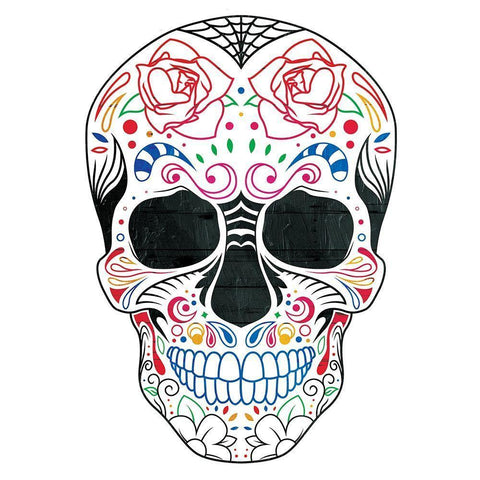 Colorful Candy Skull White Modern Wood Framed Art Print with Double Matting by Villa, Mlli