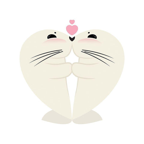 Seal Hug White Modern Wood Framed Art Print by Villa, Mlli