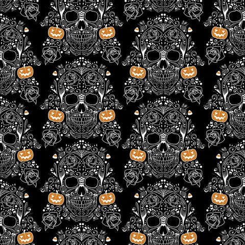 Halloween Skull Pattern White Modern Wood Framed Art Print with Double Matting by Villa, Mlli