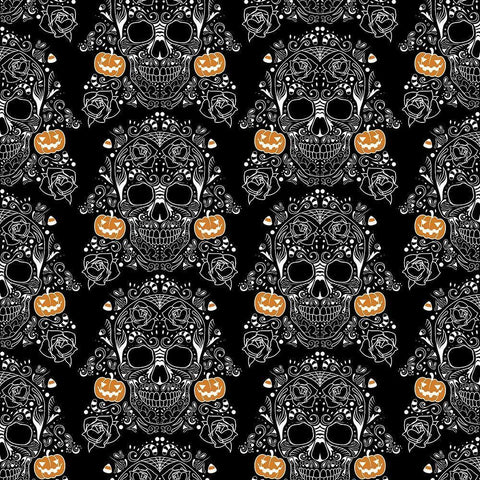 Halloween Skull Pattern White Modern Wood Framed Art Print by Villa, Mlli