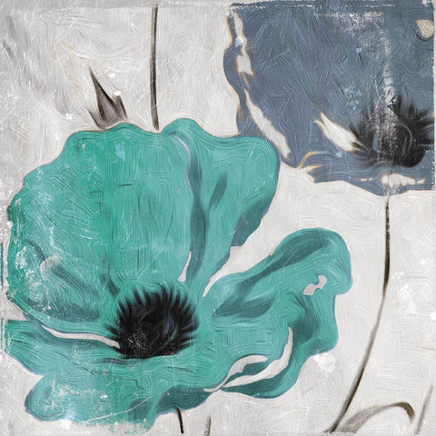 Floral Teal and Blue Hues White Modern Wood Framed Art Print by Villa, Milli