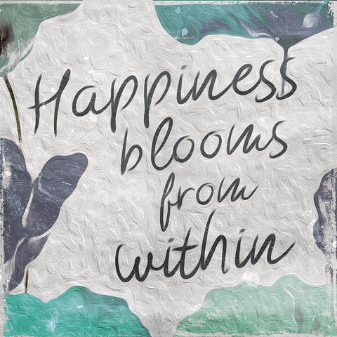 Floral Teal Happiness Black Modern Wood Framed Art Print by Villa, Milli