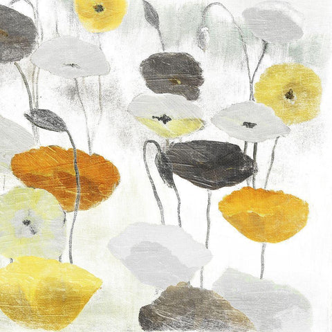 Yellow Grey Poppies Two Black Modern Wood Framed Art Print by Villa, Mlli