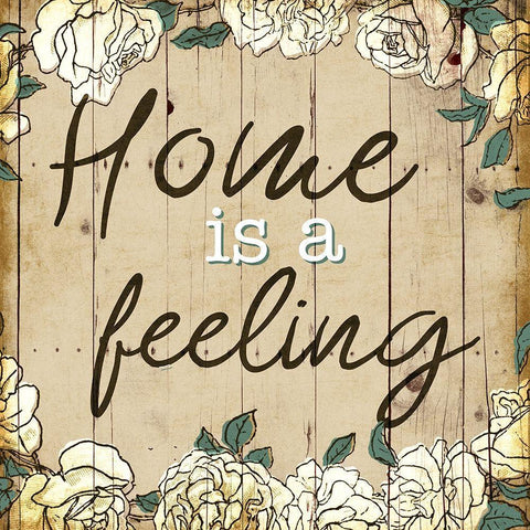 Home Is Feeling Gold Ornate Wood Framed Art Print with Double Matting by Villa, Mlli