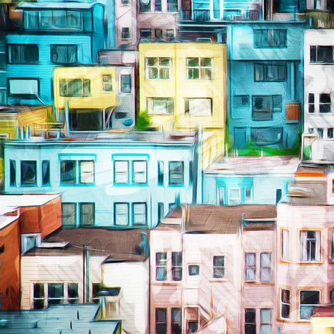 Looking At A Colorful City Black Modern Wood Framed Art Print by Villa, Mlli
