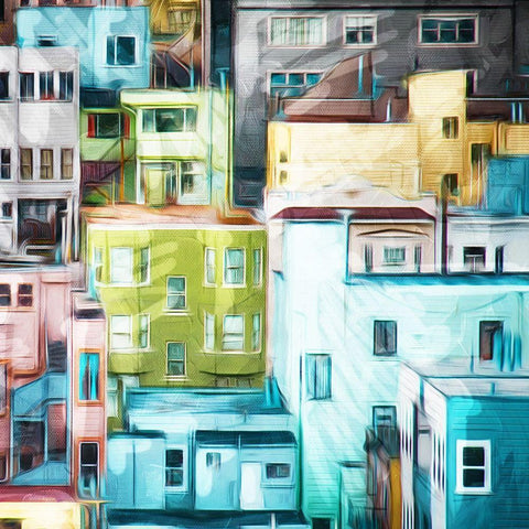 Looking At A Colorful City Mate Black Modern Wood Framed Art Print by Villa, Mlli