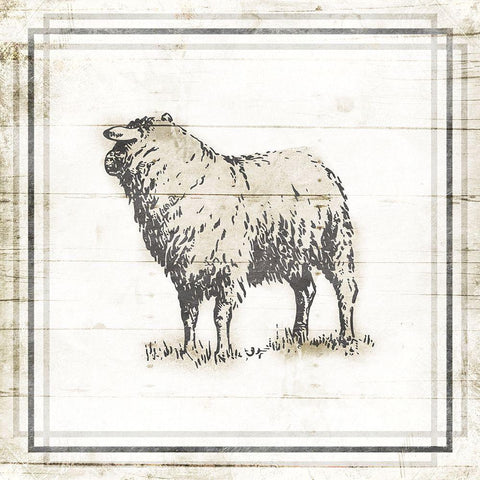 Modern Sheep White Modern Wood Framed Art Print with Double Matting by Villa, Mlli