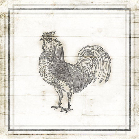 Modern Rooster Gold Ornate Wood Framed Art Print with Double Matting by Villa, Mlli
