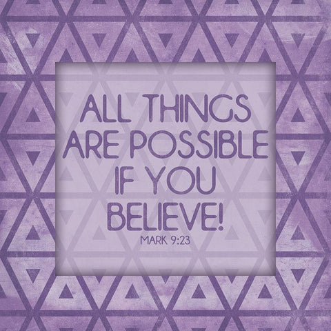Purple Triangles Believe Black Ornate Wood Framed Art Print with Double Matting by Villa, Mlli