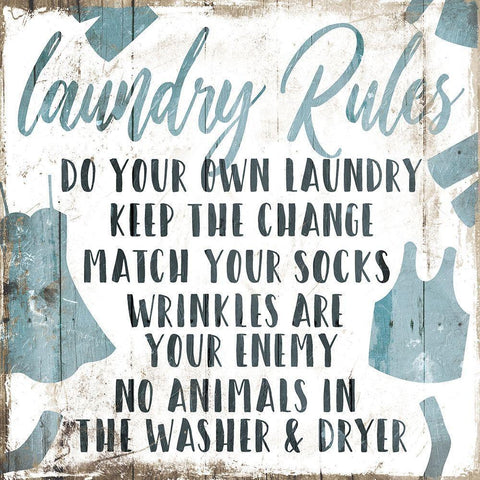 Laundry Rules Laundry White Modern Wood Framed Art Print by Villa, Mlli