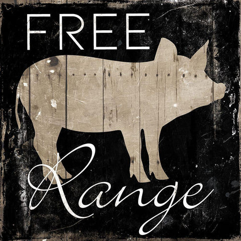 Free Range Pig Black Modern Wood Framed Art Print by Villa, Mlli