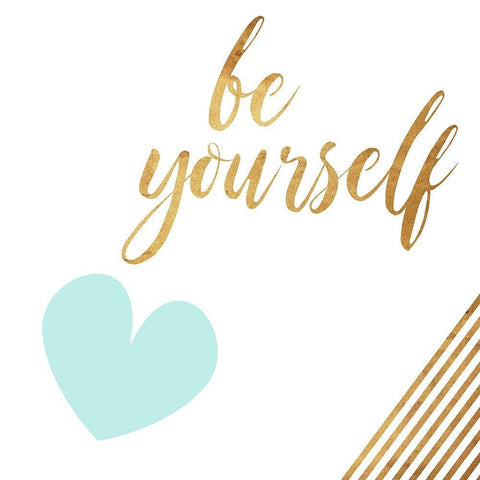 Be Yourself Heart Teal White Modern Wood Framed Art Print with Double Matting by Villa, Mlli