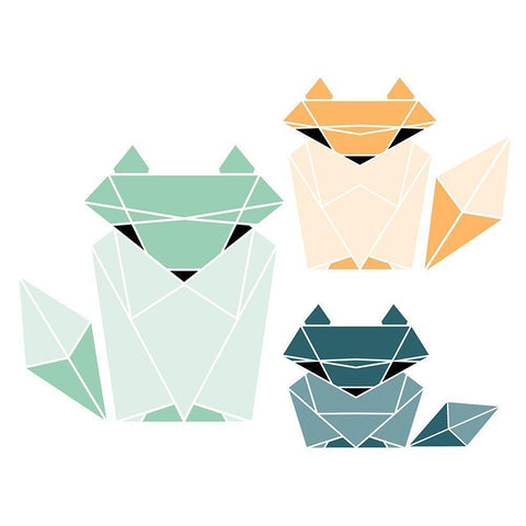 Geometric Foxes White Modern Wood Framed Art Print by Villa, Mlli