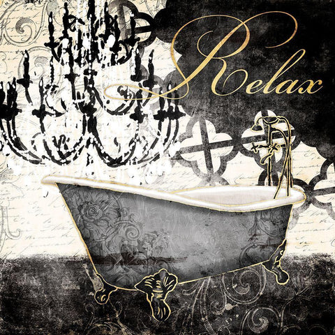 Relax Tub Black Ornate Wood Framed Art Print with Double Matting by Villa, Mlli