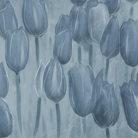 Tulips Patch Blues Black Ornate Wood Framed Art Print with Double Matting by Villa, Mlli