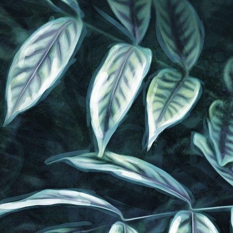 Muted Leaves Mate Black Modern Wood Framed Art Print with Double Matting by Villa, Mlli