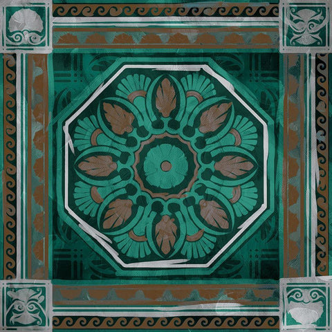 Green Brown Hot Medallion Black Ornate Wood Framed Art Print with Double Matting by Villa, Milli