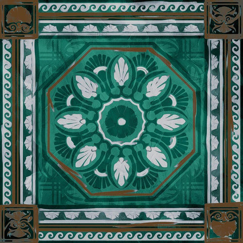 Green Brown Medallion Mate White Modern Wood Framed Art Print with Double Matting by Villa, Milli