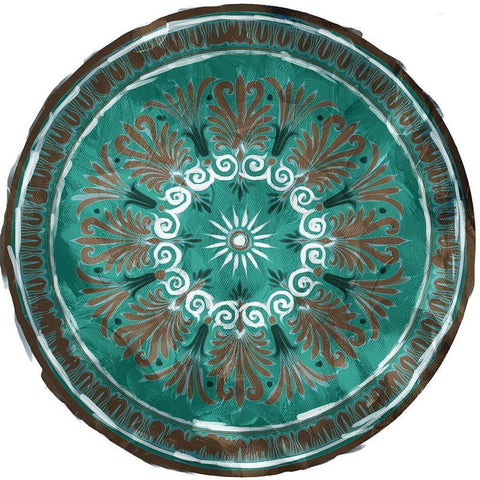 Green Brown Medallion Plate Black Modern Wood Framed Art Print by Villa, Milli