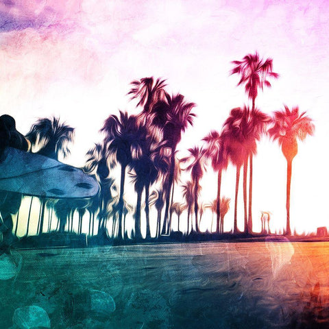 Surf On The Boardwalk Black Modern Wood Framed Art Print by Villa, Mlli