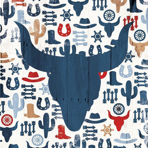 Bull Head Pattern Black Modern Wood Framed Art Print by Villa, Mlli