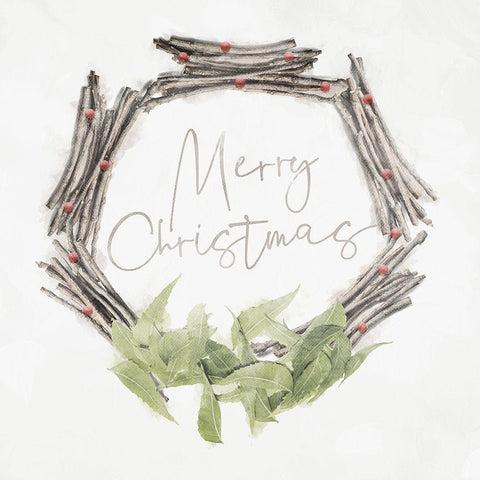 Merry Christmas White Modern Wood Framed Art Print with Double Matting by Villa, Mlli