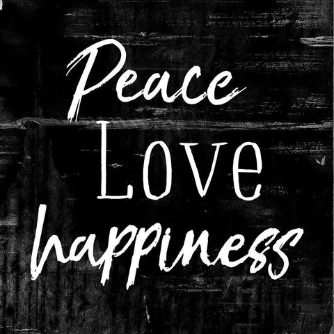 Peace Love Happiness Black Black Modern Wood Framed Art Print by Villa, Mlli