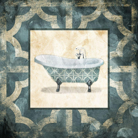 Muted Blue Bath White Modern Wood Framed Art Print with Double Matting by Villa, Mlli