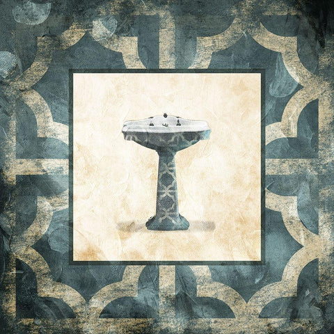 Muted Blue Sink Black Ornate Wood Framed Art Print with Double Matting by Villa, Mlli