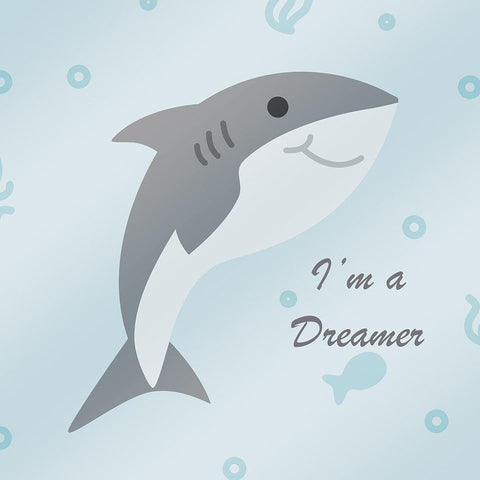 Happy Shark Dreamer Black Modern Wood Framed Art Print by Villa, Mlli