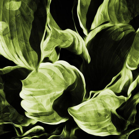 Green Hue Leaves 2 Black Modern Wood Framed Art Print by Villa, Mlli