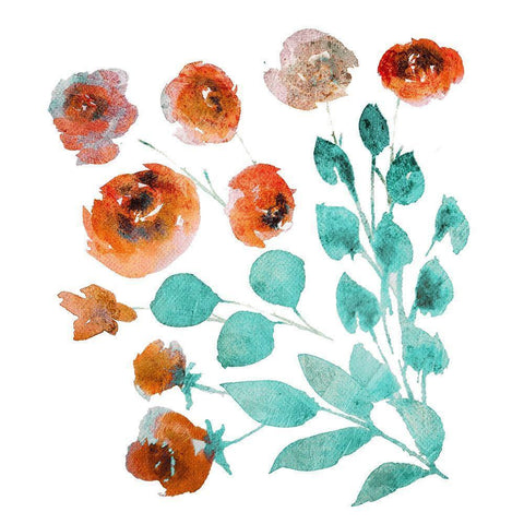 Orange Florals White Modern Wood Framed Art Print by Villa, Mlli