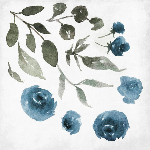 Blue Wash Floral White Modern Wood Framed Art Print by Villa, Mlli