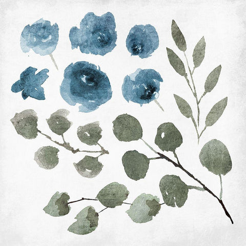 Blue Wash Floral 2 Black Ornate Wood Framed Art Print with Double Matting by Villa, Mlli