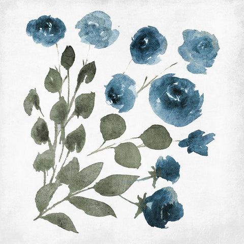 Blue Wash Floral 3 Black Ornate Wood Framed Art Print with Double Matting by Villa, Mlli