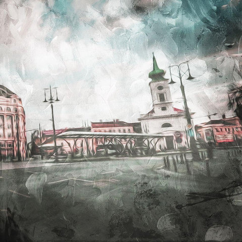 Budapest Streets Mate Black Ornate Wood Framed Art Print with Double Matting by Villa, Mlli