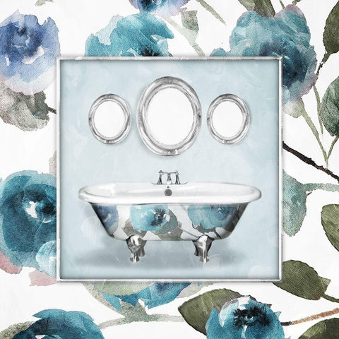 Blue Water Bath Black Ornate Wood Framed Art Print with Double Matting by Villa, Mlli