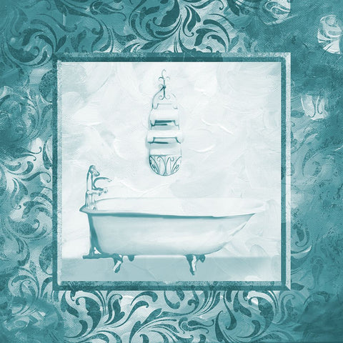 Calm Teal Vintage Bath White Modern Wood Framed Art Print with Double Matting by Villa, Milli