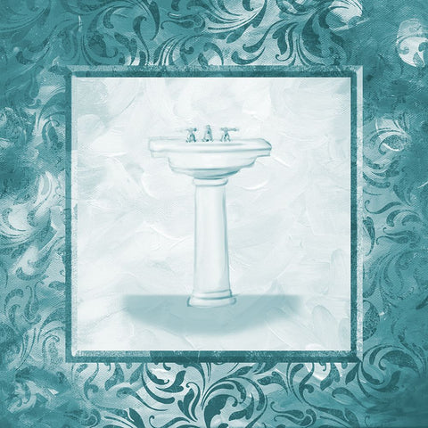 Calm Teal Vintage Sink White Modern Wood Framed Art Print with Double Matting by Villa, Milli