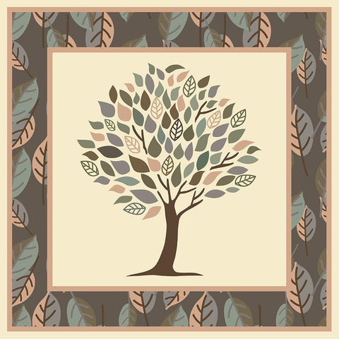 Fall Tree Leaves Gold Ornate Wood Framed Art Print with Double Matting by Villa, Mlli