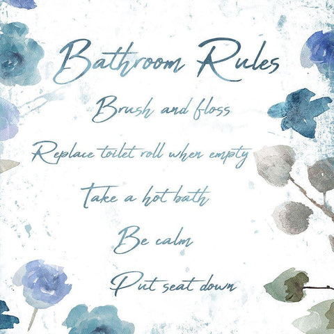 Floral Bathroom Rules Black Modern Wood Framed Art Print by Villa, Mlli